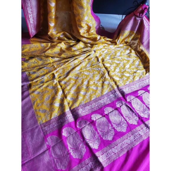 Women Pure Silk Jaal Benarasi Saree Handloom Wedding - Picture 4 of 12